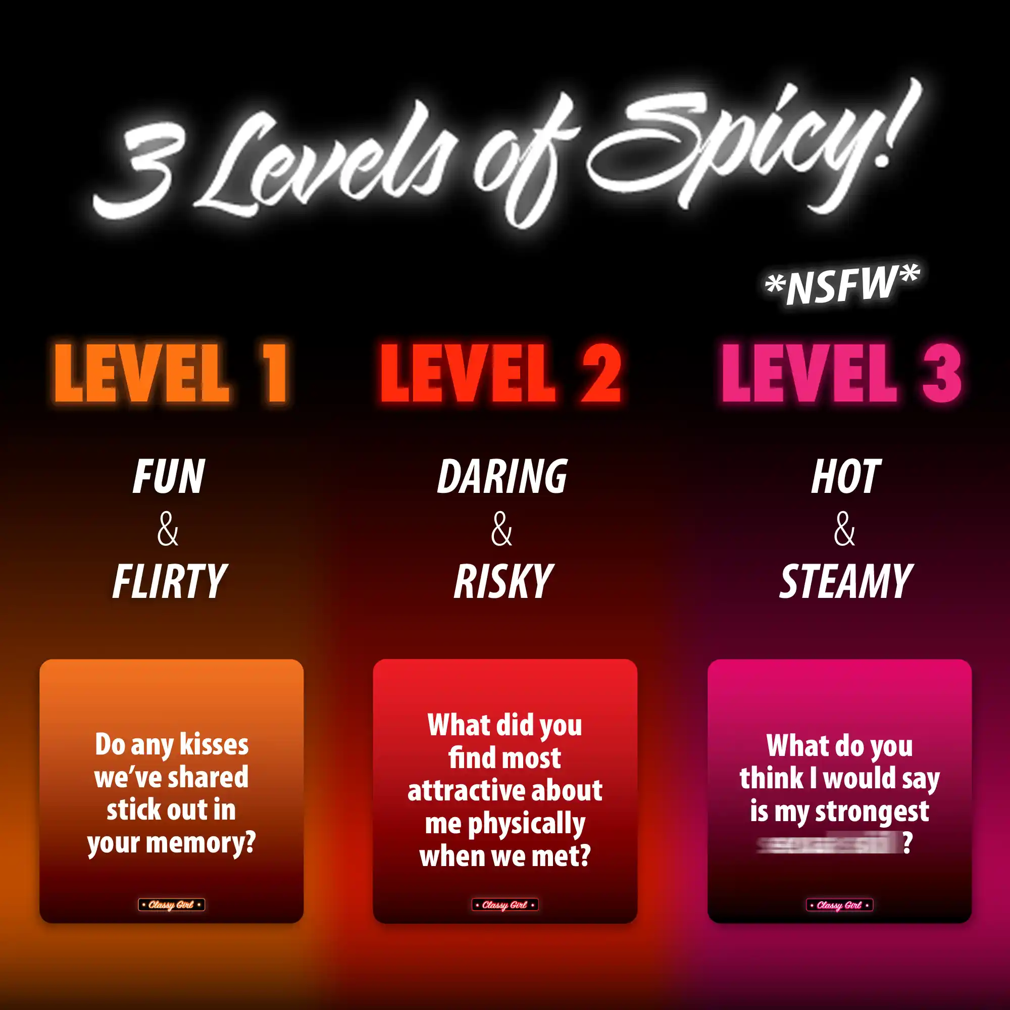 3 Levels of Spicy Conversation Cards for Couples